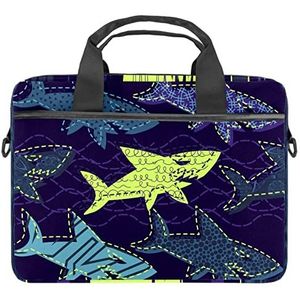 Ocean Sea Shark Patroon Laptop Schouder Messenger Bag Crossbody Aktetas Messenger Sleeve voor 13 13.3 14.5 Inch Laptop Tablet Beschermen Tote Bag Case, Meerkleurig, 11x14.5x1.2in /28x36.8x3 cm