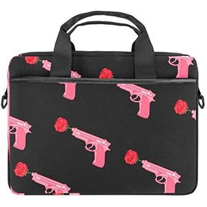 Roze Meisje Power Rose Patern Laptop Schouder Messenger Bag Crossbody Aktetas Messenger Sleeve voor 13 13.3 14.5 Inch Laptop Tablet Beschermen Tote Bag Case, Meerkleurig, 11x14.5x1.2in /28x36.8x3 cm