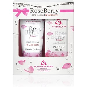 Rose Berry Cadeauset voor dames, roll-on parfum en handcrème met 100% rozenolie en Goji Berry