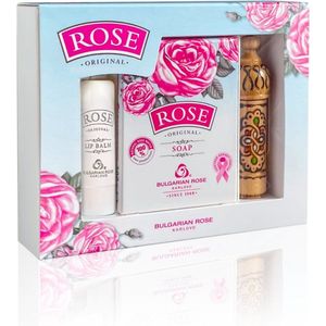 Rose Original Mini gift set | Een compacte cadeauset met lippenbalsem, handzeep en pafrumsessence met 100% natuurlijke Bulgaarse rozenolie en rozenwater