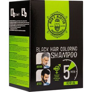 Men's Master Coloring Shampoo Black - Zwarte Semi Permanente Haarverf M/V met Natuurlijke Hennepolie - Inclusief Handschoenen - 10 zakjes x 25ML