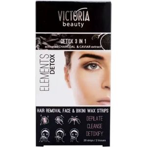 Victoria Beauty - gezicht en bikini wax strips (20 strips / 2 tissues) met kool en caviar extract