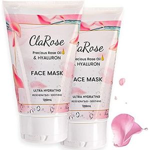 ClaRose Veganistisch gezichtsmasker met 100% natuurlijke rozenolie; hyaluronzuur en retinol, 2 x 75 ml