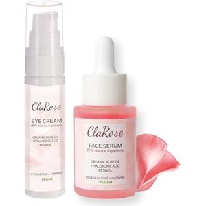 ClaRose - Hyaluronzuur anti-aging gezichtsset: gezichtsserum (30 ml) en oogcrème (30 ml) met retinol en 100% natuurlijke rozenolie