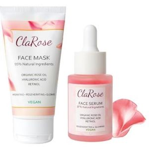 ClaRose Hyaluronzuur gezichtsset – anti-aging gezichtsserum 30 ml en regenererend gezichtsmasker 75 ml met hyaluronzuur, retinol en 100% natuurlijke rozenolie