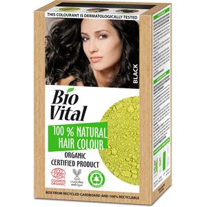 BIO VITAL 100% NATURAL ORGANIC Haarverf Black Zwart Henna 8 Kruiden EcoCert, Cosmos Organic, Cruelty Free en Vegan voor Vrouw en Man 60g