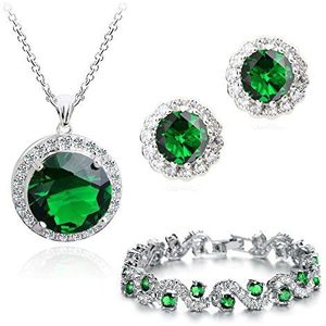 Crystalline Azuria Groene Gesimuleerde Smaragd Zirkonia Kristallen Set Hanger Ketting 45 cm Oorbellen Armband 18 kt Witgoud Verguld