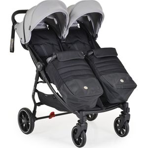 Cangaroo Dubbele kinderwagen 2ether, voetenzak, aluminium frame, opvouwbaar, grijs