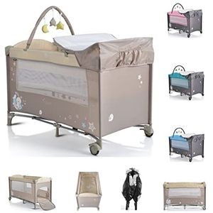 Moni 'Sleepy' reisbed met wielen, aankleedkussen, speelboog, kleur: beige/bruin