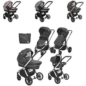 Lorelli Ramona 3-in-1 combikinderwagen ziteenheid luiertas mand, kleuren: zwart/grijs