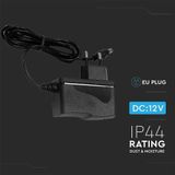 V-TAC Voeding van kunststof, 18 W, 12 V, 1,5 A, plug & play met 2,1 stekker, kleur zwart, IP44