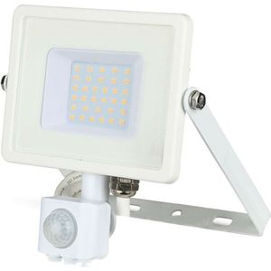 V-TAC VT-30-S-W LED-koplamp voor Samsung 30 W met bewegingsmelder en schemersensor en handmatige vergrendelingsschakelaar, kleur wit 6400 K IP65