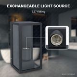 Industriële en moderne LED wandlamp - excl. E27 lichtbron - IP44 - Mat zwart - Helder glas - 3 jaar garantie