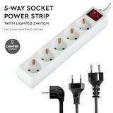 Stekkerdoos - Wit - 5 Voudige - 5 Meter Kabel - Met Schakelaar