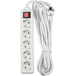 Adapters & stopcontacten - Verlengstekkerdozen - Schakelaar - IP20 - Wit - 5m Draad - 5 Richtingen