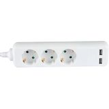 Stekkerdozen - Wit - 3-Weg Socket - 2 USB Poorten