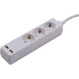 Stekkerdozen - Wit - 3-Weg Socket - 2 USB Poorten