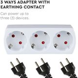 3-Weg Stopcontact - Wit - 250V - Met Aarding