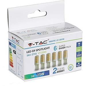 V-TAC 3W (25W Halogeenvervanging) Energiebesparende G9 Bi Pin Capsule Spotlight met Samsung LED voor Kroonluchter Kast Keukenverlichting 6400K Wit Niet-Dimbaar 6 Pakket, 3 W