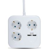 V-TAC - VT-1153-2 - Verlengstekkerdoos - USB - Wit - 1,4 m Draad - Vierkant