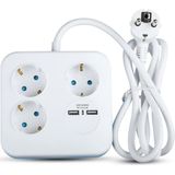 V-TAC - VT-1153-2 - Verlengstekkerdoos - USB - Wit - 1,4 m Draad - Vierkant