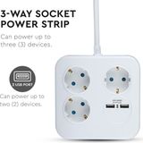 V-TAC - VT-1153-2 - Verlengstekkerdoos - USB - Wit - 1,4 m Draad - Vierkant