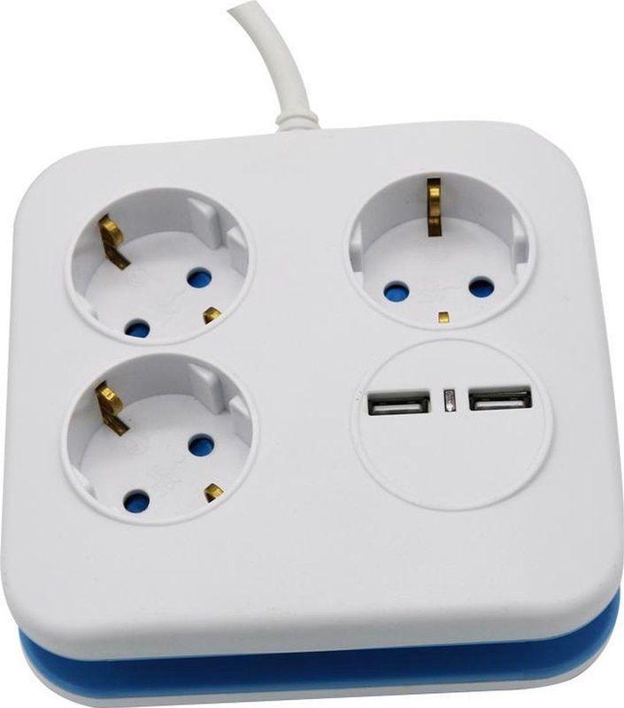 V-TAC - VT-1153-2 - Verlengstekkerdoos - USB - Wit - 1,4 m Draad - Vierkant