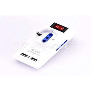 V-TAC SKU 8830 Stopcontactadapter 3-voudig / Schuko-stopcontact met Duitsland en stopcontacten, Italiaanse standaard bipas met 2 USB-stopcontacten en verlichte schakelaar