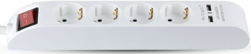 V-TAC VT-1144-2 - Verlengstekkerdoos - Wit - 1,4 m Draad - 4 Weg