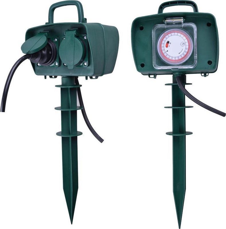 V-tac VT-1112-3 Tuin Stekkerdoos met Timer - 3 Meter - Zwart -IP44