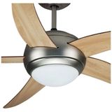 V-tac - Decken Ventilator mit Fernbedienung Esszimmer Lüfter Kühler Glas opal, mdf, braun, 3 Geschwindigkeiten Timer, 2x E27 Fassung, d 132 cm