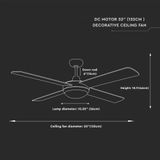 V-TAC - Deckenventilator mit Fernbedienung und Wendeblättern in Stahl/Holz 60 Watt LED