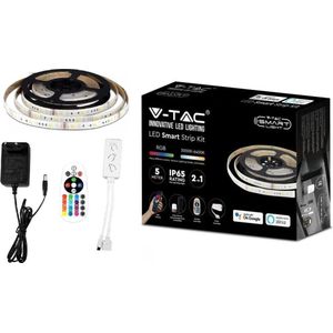 V-TAC VT-5050 54-EU Kit voor LED-strips SMD50 4W/mt 54 LED/mt RGB en 3-in-1 5 meter 12 V sticker met wifi-bediening, compatibel met Google Assistent en Amazon Alexa dimbaar IP65