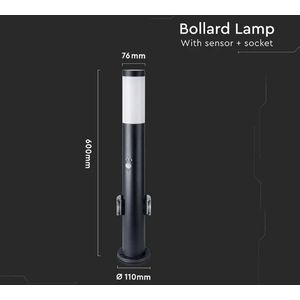 LED Sokkellamp Dally M Zwart Incl. Bewegingssensor en Schemerschakelaar en 2 Stopcontacten E27 Fitting IP44 60 cm