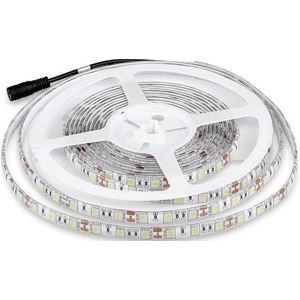 Ledstrip 5 meter 7 W per meter, SMD 5050, kleur van het RGB-licht voor buiten met plakstrips en siliconenafdekking, stroomvoorziening via 12 volt.