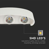 V-TAC VT-846-W-N  Half ovale LED wandlamp - Bridgelux - IP65 - Wit - 5W - 630 Lumen - 3000K