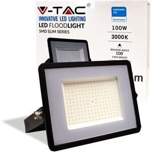 V-TAC LED-schijnwerper voor buiten, zwart, IP65, chip, Samsung, 100 W, kleur van het licht, warm wit
