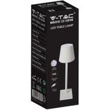 V-TAC VT-7703-W  Oplaadbare witte tafellamp - bureaulamp - IP20 - 3W - 70 Lumen - 3000K