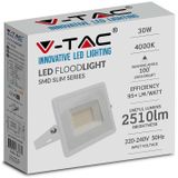 V-TAC VT-4031W-N  Witte LED Schijnwerpers - E-serie - IP65 - 30W - 2510 Lumen - 6500K