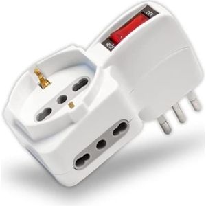 V-TAC Stopcontactadapter 3-zits met schakelaar - 2 zijstopcontacten 10/16 A bipasso en één kant 10/16 A Bipasso Shuko - stopcontact voor thuis, kantoor, bedrijf - 10 A stopcontact