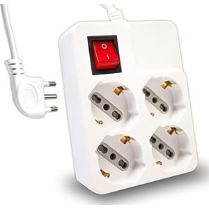 V-TAC Stekkerdoos, 4 stopcontacten met schakelaar en kabel, 1,5 m, 4 frontstopcontacten 10/16 A Schuko-stopcontact voor thuis, kantoor, winkel, stekker 16 A, wit