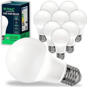 V-TAC 10 x ledlampen met E27-fitting, 8,5 W (komt overeen met 60 W), A60-806 lumen, 3000 K, warmwit, opening van de lichtbundel 200 graden, maximale efficiëntie en energiebesparing