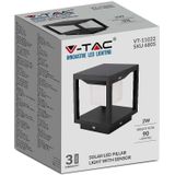 V-TAC VT-11022-B  Solarlampen Zuil met sensor - Zwart - IP65 - 2W - 90 Lumen - 3000K