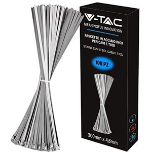 V-TAC Kabelbinders van roestvrij staal, 4,6 mm x 300 mm, verpakking van 100 stuks, multifunctionele kabelbinders, kabelbinders voor elektriciens, mechanisch, ijzeren buizen