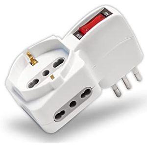 V-TAC 3-zits adapter met schakelaar - 2 zijstopcontacten 10/16 A bipasso en één kant 10/16 A Bipasso Schuko - stekkerdoos voor thuis, kantoor, stekker 10 A -
