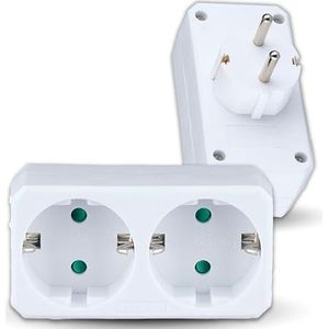 V-TAC Dubbele wandstekkeradapter, 2 stopcontacten, stekkerdoos met 16 A Shuko-stopcontacten voor thuis, kantoor, winkel, garage, 250 V, compact en praktisch, elektrisch, wit
