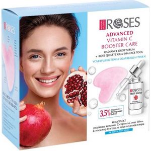 AGIVA ROSES GUA SHA & ANTI RIMPEL BOOSTER SERUM SET met 3,5% Vitamine C, Granaatappelextract en GUA SHA ROZENKWARTS INTENSIEF DIEP VOEDENDE TEINT VERHELDEREND Gezichtsverzorging voor ULTRA STRALEND EFFECT voor Elk Huidtype 30ml