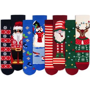 Arty Socks - Christmas - Sokken - Organisch Katoen - 4 Paar met Verschillende Kerstmotieven