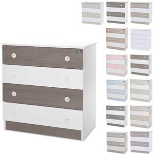 Lorelli Commode Dresser 81 x 50 x 86 cm, 4 grote laden, snelle montage, kleuren: wit bruin