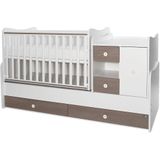Lorelli Babybed, jeugdbed, 3-in-1 Mini Max, ombouwbaar, voor 2 kinderen tegelijkertijd, kleuren: bruin wit